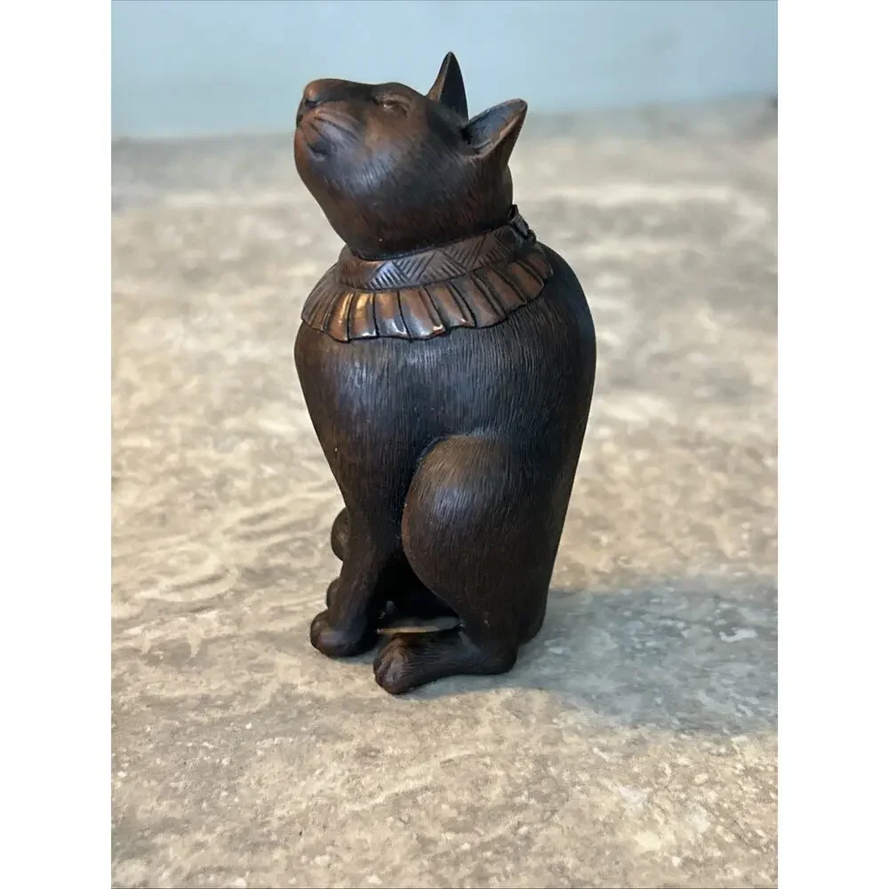 Sitting Cat Figuring by PMS Copper Tone Painted Resin 3” Trinket